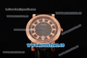 Cartier Rotonde De Miyota Quartz Rose Gold Case with Black Dial Diamonds Bezel and Diamonds Markers