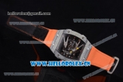 Richard Mille RM027-2 Miyota 9015 Automatic Carbon Fiber Case with Skeleton Dial Dot Markers and Orange Nylon Strap