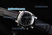 Panerai Luminor PAM212 Flyback 1950 Chronograph Miyota Quartz Movement Steel Case with Black Dial and Black Leather Strap