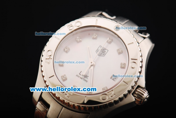 Tag Heuer Link 200 Meters Swiss Quartz Movement Full Steel with Pink MOP Dial and Diamond Markers-Lady Model - Click Image to Close