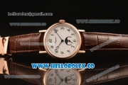 Breguet Classique Miyota 9015 Automatic Rose Gold Case with White Dial Brown Leather Strap and Arabic Numeral Markers