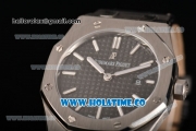 Audemars Piguet Royal Oak Lady Swiss Quartz Steel Case with Black Leather Strap Black Dial and Stick Markers