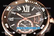 Cartier Calibre de Cartier Diver Swiss ETA 2824 Automatic PVD Case with White Arabic Numeral Markers Rose Gold Bezel and Black Dial (ZF)
