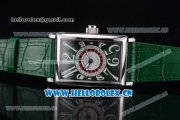 Franck Muller Long Island Las Vegas Asia 2813 Automatic Steel Case with Green Dial Arabic Numeral Markers and Green Leather Strap