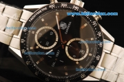 Tag Heuer Carrera Chronograph Swiss Valjoux 7750 Automatic Movement Steel Case and Strap with Black Dial and Bezel