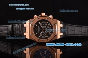 Audemars Piguet Royal Oak Chronograph Miyota OS20 Quartz Rose Gold Case with Black Leather Strap Black Dial and Dimond Markers