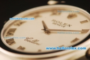 Rolex Cellini Swiss Quartz Steel Case with White Dial and Brown Leather Strap-Roman Markers