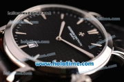 Vacheron Constantin Malte Miyota Quartz Stainless Steel Case with Black Leather Strap Black Dial and Stick Markers