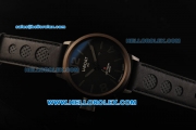 U-BOAT IFO Left Hook Automatic PVD Bezel with Black Dial and Leather Strap-Black Carbon Marking