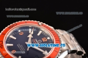 Omega Planet Ocean Clone Omega 8500 Automatic Steel Case/Bracelet with Black Dial Orange Bezel and White Stick Markers (EF)