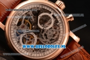 Patek Philippe Complications Chronograph 7750 Auto Rose Gold Case with Skeleton Dial and Brown Leather Strap