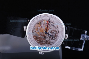 Patek Philippe Skeleton Manual Winding Movement With White Case and Black Leather Strap