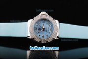 Tag Heuer Formula 1 Quartz Movement Silver Case with Diamond Bezel-Blue Dial and Blue Leather Strap-Lady Size