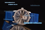 Roger Dubuis Excalibur 36 Miyota OS2064 Quartz Steel Case Diamond Bezel with Blue Leather Strap White Dial