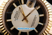 Rolex Datejust Swiss ETA 2836 Automatic Movement Black Border with Gold Stick Markers and Gold Bezel-18K Gold Never Fade