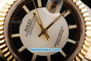 Rolex Datejust Swiss ETA 2836 Automatic Movement Black Border with Gold Stick Markers and Gold Bezel-18K Gold Never Fade