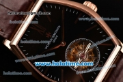 Vacheron Constantin Malte Tourbillon Swiss Tourbillon Manual Winding Rose Gold Case with Brown Alligator Strap and Black Dial