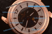 Patek Philippe Calatrava Swiss Quartz Rose Gold Case with Diamond Bezel and Black Leather Strap