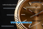 Rolex Day-Date Clone Rolex 3255 Automatic Yellow Gold Case/Bracelet with Yellow Gold Dial and Stick Markers