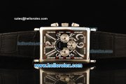 Franck Muller Long Island Chronograph Quartz Movement Steel Case with Black Dial and Black Leather Strap