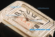 Cartier Santos 100 Swiss ETA 2671 Automatic Movement Diamond Case/Bezel with White Dial and Black Leather Strap-1:1 Original