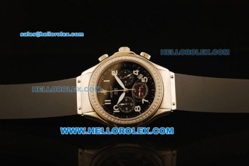 Hublot MDM Chronograph Swiss ETA Quartz Steel Case with Diamond Bezel and Black Dial-Black Rubber Strap