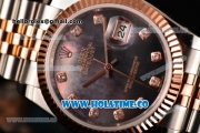 Rolex Datejust Swiss ETA 2836 Automatic Two Tone with Black MOP Dial and Diamonds Markers