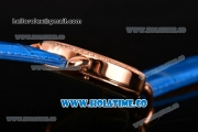 Cartier Rotonde De Asia Manual Winding Rose Gold Case with Diamonds Bezel Blue Dial and White Roman Numeral Markers