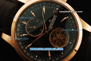 Jaeger Lecoultre Master Tourbillon Automatic Movement Rose Gold Case with Black Dial and Rose Gold Arrow Markers