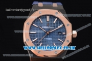 Audemars Piguet Royal Oak 36mm Asia ST16 Automatic PVD Case with Blue Dial Rose Gold Bezel and Blue Rubber Strap (EF)