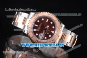 Rolex Yacht-Master 40 Clone Rolex 3135 Automatic Two Tone Case/Bracelet with Brown Dial and Dot Markers (BP)