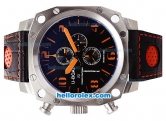 U-BOAT Italo Fontana Chronograph Quartz Movement Silver Case with Black Dial-Orange Markers and Leather Strap