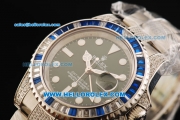 Rolex GMT-Master II Swiss ETA 2836 Automatic Movement Steel Diamond Case and Strap with White Markers and Diamond Bezel