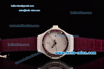 Hublot Big Bang Tutti Frutti Caviar Swiss ETA 2824 Automatic White Ceramic Case with Burgundy Leather Strap and Diamond/Steel Bezel - 1:1 Original