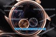 IWC Portugueser Tourbillon Hand-Wound Asia 2813 Automatic Rose Gold Case with Black Dial Black Leather Strap and Arabic Numeral Markers