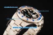 Rolex GMT-Master II Swiss ETA 2836 Automatic Movement Black Dial with White Markers and Diamond Bezel/Diamond Strap