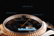 Rolex Datejust Swiss ETA 2836 Automatic Movement Two Tone with Black Dial and Rose Gold Roman Numeral Markers