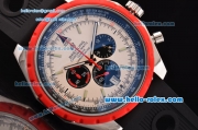 Breitling Chrono-Matic Chronograph Miyota OS20 Quartz Steel Case with White Dial Black Rubber Strap and Red Bezel and Red Bezel