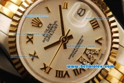 Rolex Datejust Automatic Movement ETA Coating Case with Gold Roman Numerals and Gold Bezel