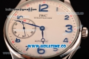 IWC Portugieser Hand-Wound Asia 6497 Manual Winding Steel Case with White Dial Black Leather Strap and Blue Arabic Numeral Markers