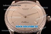 Rolex Cellini Asia Automatic Steel Case with Silver Dial Stick Markers and Brown Leather Strap - Diamonds Bezel (BP)