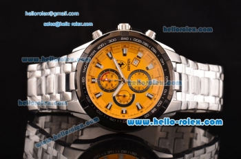 Ferrari Chrono Miyota OS20 Quartz Steel Case PVD Bezel with Steel Strap and Yellow Dial Stick Markers