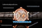 Cartier Rotonde De Swiss Quartz Rose Gold Case with Black Leather Strap with White Guilloche Dial