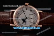 Breguet Classique Moonphase Miyota 9015 Automatic Rose Gold Case with Silver Dial Brown Leather Strap and Roman Numeral Markers (EF)