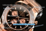 Rolex Daytona Chrono Swiss Valjoux 7750 Automatic Rose Gold Case with Stick Markers Black Dial and Black Ceramic Bezel