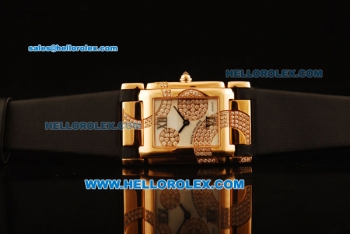 Patek Philippe Swiss ETA Quartz Rose Gold Case with Diamond inseted and White Dial-Black Leather Strap