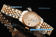 Rolex Datejust Automatic Movement ETA Coating Case with Rose Gold Bezel and Roman Numerals-Two Tone Strap