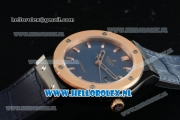 Hublot Classic Fusion Miyota 9015 Automatic Rose Gold Case with Navy Blue Dial Stick Markers Rose Gold Bezel and Genuine Leather Strap