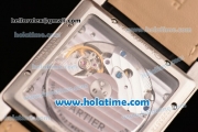 Cartier Tank MC Miyota 8245 Automatic Steel Case with Black Leather Strap White Dial and Diamond Bezel
