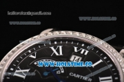 Cartier Rotonde Second Time Zone Day/Night Asia Manual Winding Steel Case with Black Dial Diamonds Bezel and White Roman Numeral Markers